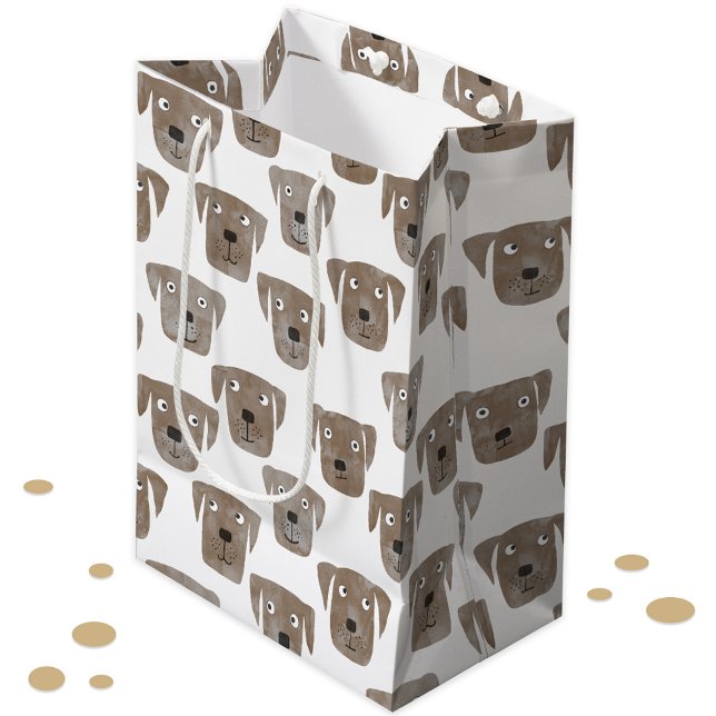 Niedliche Schokolade Labrador Retriever Dog Muster Mittlere Geschenktüte (Chocolate labrador retriever dog watercolor pattern gift bag)