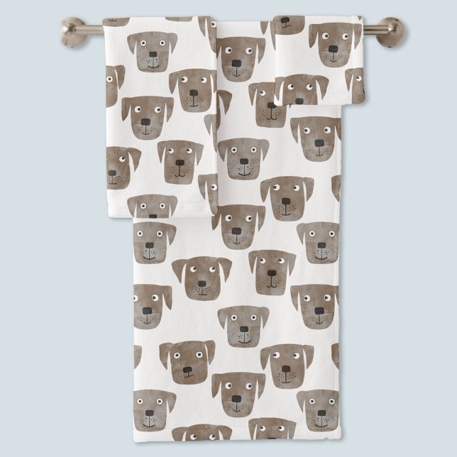 Niedliche Schokolade Labrador Retriever Dog Waterc Badhandtuch Set (Labrador retriever dog fun towel set)