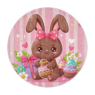 Niedliche Schokolade Osterhase mit rosa Streifen Schneidebrett