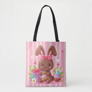 Niedliche Schokolade Osterhase mit rosa Streifen Tasche