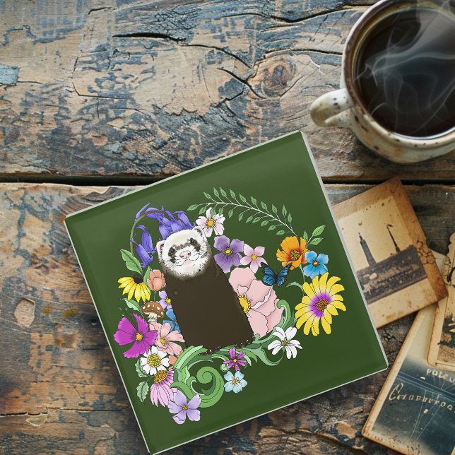 Niedliche Schokolade Sable Ferret Blumengrün Glasuntersetzer (Von Creator hochgeladen)
