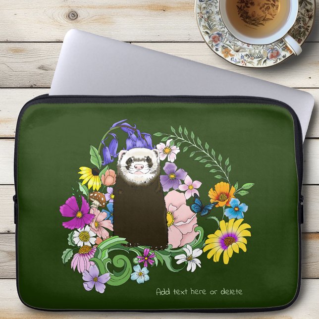 Niedliche Schokolade Sable Ferret Blumengrün Laptopschutzhülle (Von Creator hochgeladen)