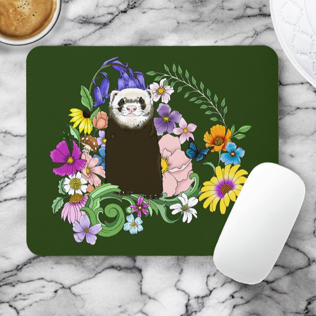 Niedliche Schokolade Sable Ferret Blumengrün Mousepad (Von Creator hochgeladen)