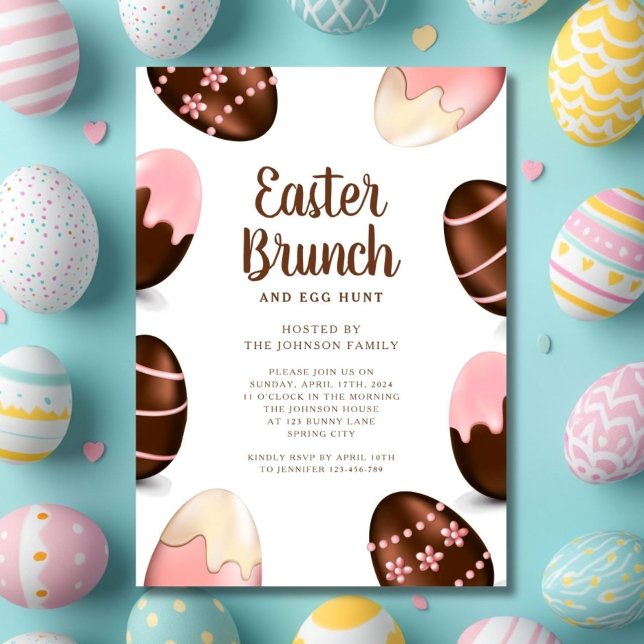 Niedliche Schokoladeneier Osterbrunch Einladung (Elegant Egg Hunt And Easter Brunch Invitation)