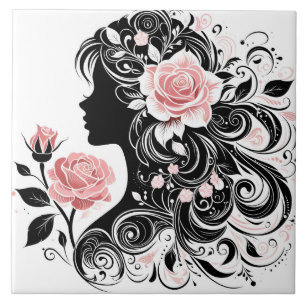 Niedliche schöne Dame, die Zuhause-Business macht Fliese