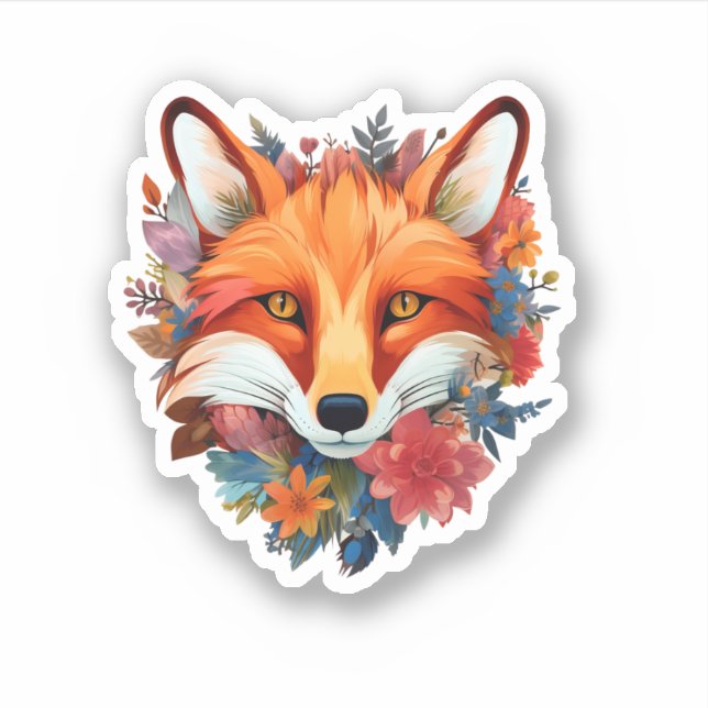 Niedliche schöne Wasserfarbenfox-Blume Aufkleber (Vorderseite)
