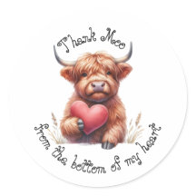 Niedliche schottische Highland Cow danke Herzklopf