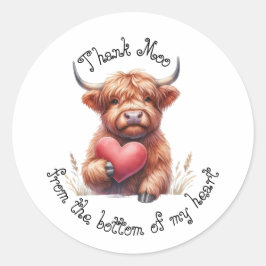 Niedliche schottische Highland Cow danke Herzklopf Runder Aufkleber