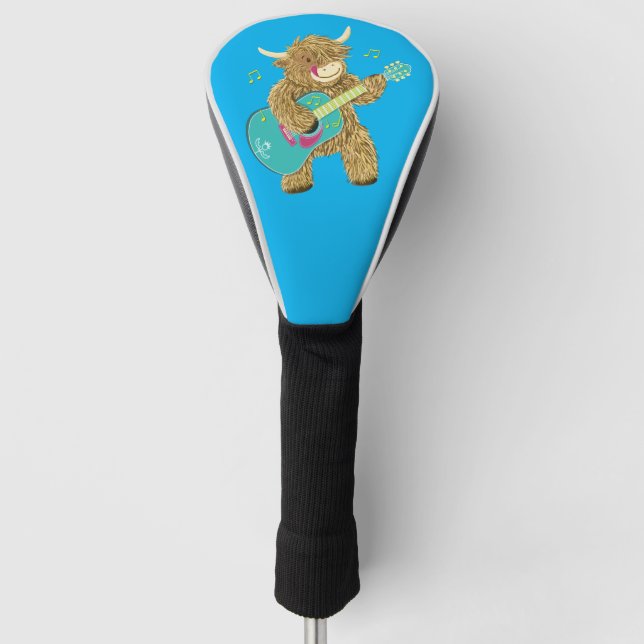Niedliche schottische Hochlandkuh Plays Guitar    Golf Headcover (Vorderseite)