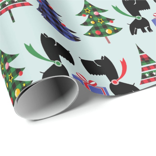 Niedliche schottische Hunde und Weihnachtsbaummust Geschenkpapier (Rolleneckpunkt)
