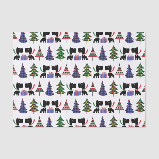 Niedliche schottische Hunde und Weihnachtsbaummust Seidenpapier (Vorderseite)