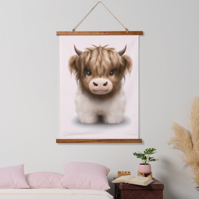 Niedliche schottische Kuh Wandteppich Mit Holzrahmen (Schlafzimmer)