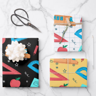 Niedliche Schullieferungen zurück zum Schulmuster Geschenkpapier Set