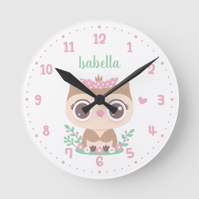 Niedliche Schüssel mit rosa Bow, Girl-Zimmer Perso Runde Wanduhr (Vorderseite)