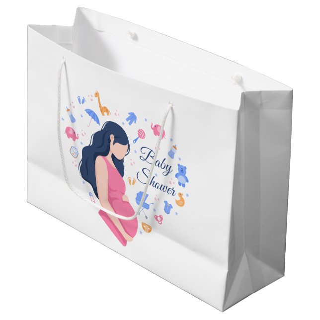 niedliche schwangere Mama Babydusche Große Geschenktüte (Vorderseite Schrägansicht)