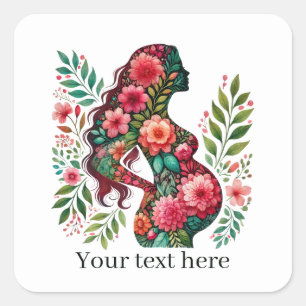 Niedliche schwangere Mommy fügen Text hinzu Quadratischer Aufkleber