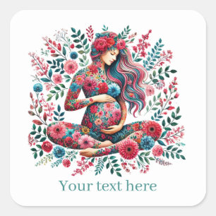 Niedliche schwangere Mommy fügen Text hinzu Quadratischer Aufkleber