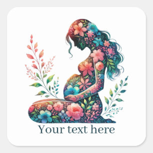 Niedliche schwangere Mommy fügen Text hinzu Quadratischer Aufkleber