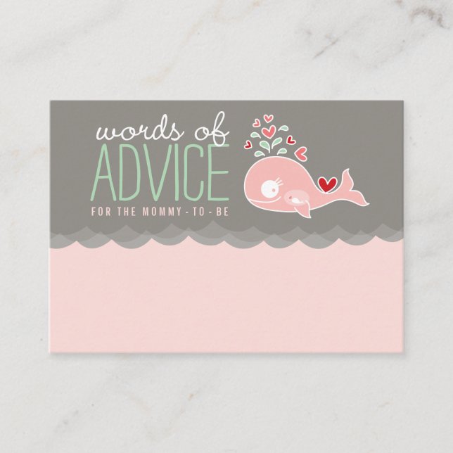 Niedliche Schwangere Pink Whale Baby Duwer Mommy Hinweiskarte (Vorderseite)