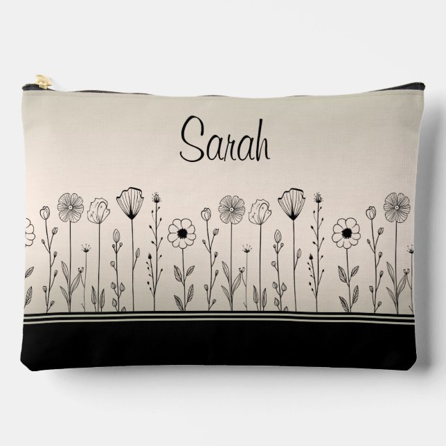 Niedliche Schwarz/Grün Ombre Blume Doodles Bridesm Zubehörtasche (Vorderseite)
