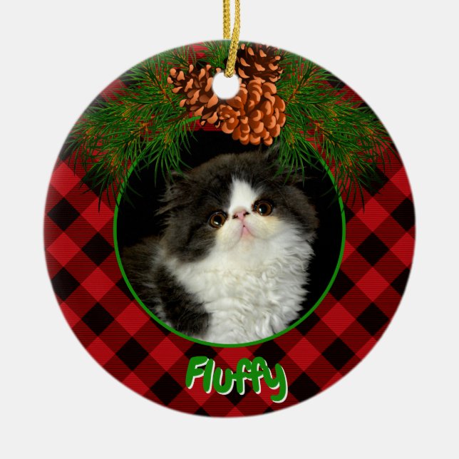 Niedliche Schwarz-kariert-Pinecon-Fotoplatte Keramik Ornament (Vorne)