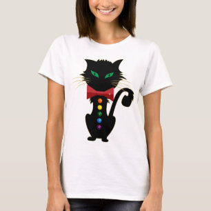 Niedliche Schwarz Katzengrün Augen Regenbogenfarbe T-Shirt