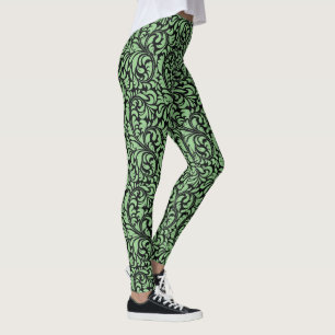 Niedliche Schwarz-Paisley-Printwerbung auf Grün Leggings