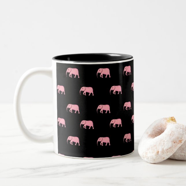 Niedliche Schwarz-Rosa-Elefanten Zweifarbige Tasse (Mit Donut)