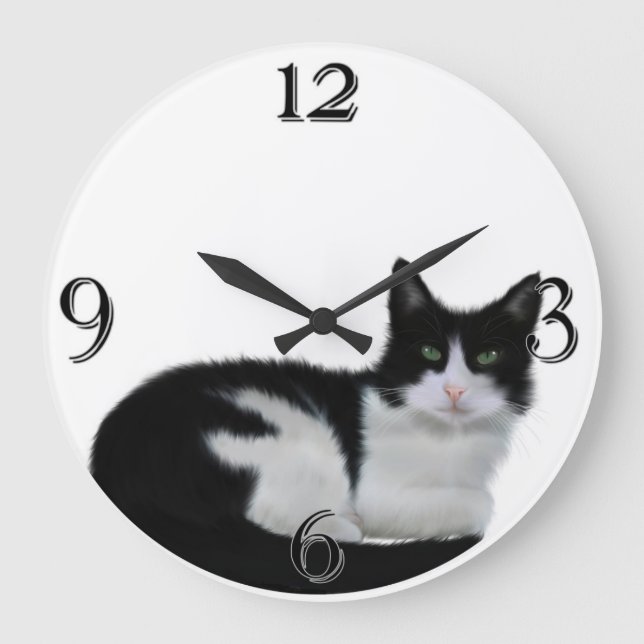 Niedliche Schwarz-Weiß-Cam-Uhr Große Wanduhr (Vorderseite)