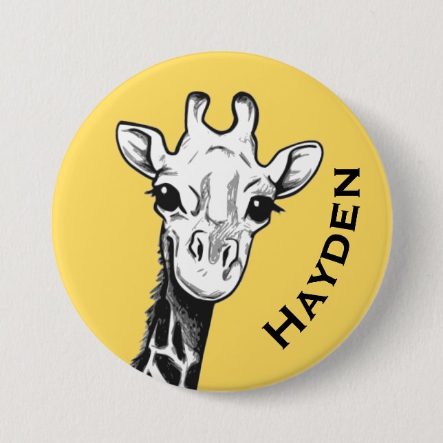 Niedliche Schwarz-Weiß-Giraffe Zeichnend Personali Button (Vorderseite)