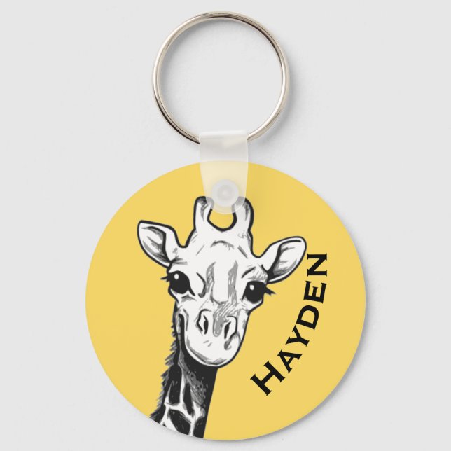 Niedliche Schwarz-Weiß-Giraffe Zeichnend Personali Schlüsselanhänger (Vorderseite)