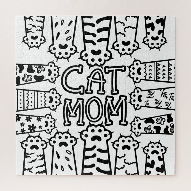 Niedliche Schwarz-Weiß-Katze Mama mit Katzenpfoten (Vertikal)