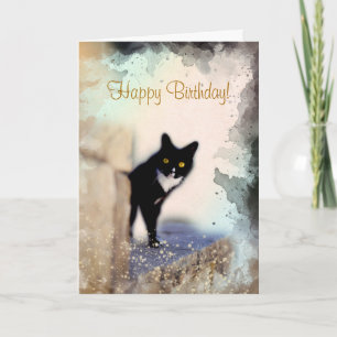 Niedliche Schwarz-Weiß-Katze Personalisierte Haust Karte