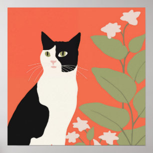 Niedliche Schwarz-Weiß-Katze Poster