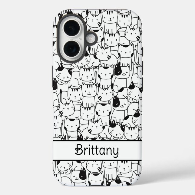 Niedliche Schwarz-Weiß-Katzen iPhone 16 Hülle (Rückseite)