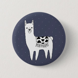 Niedliche Schwarz-Weiß-Lama- und Weißpunkte Button