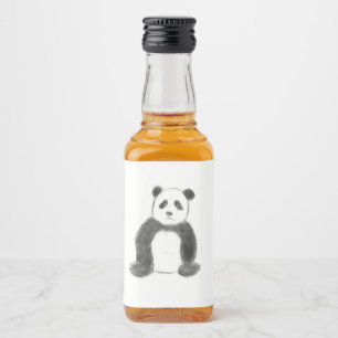 Niedliche Schwarz-Weiß-Panda-Skizze Alkoholflaschenetikett