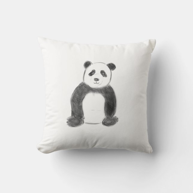 Niedliche Schwarz-Weiß-Panda-Skizze Kissen (Vorderseite)