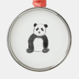 Niedliche Schwarz-Weiß-Panda-Skizze Ornament Aus Metall