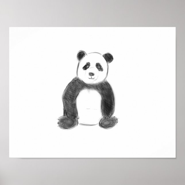 Niedliche Schwarz-Weiß-Panda-Skizze Poster (Vorne)