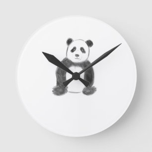 Niedliche Schwarz-Weiß-Panda-Skizze Runde Wanduhr