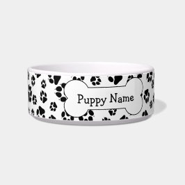 Niedliche Schwarz-Weiß-Paw-Prints Knotenname Bowl Napf