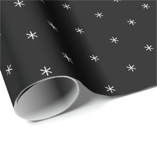 Niedliche Schwarz-Weiß-Sterne-Schneeflocken Geschenkpapier