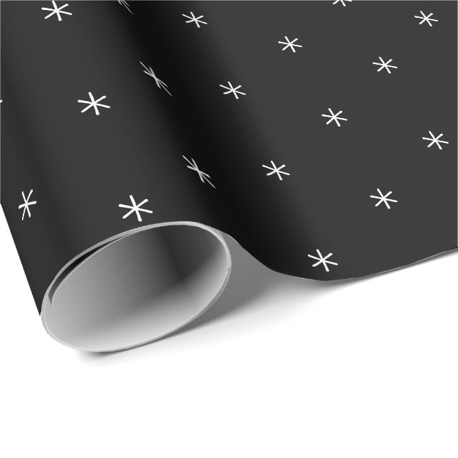 Niedliche Schwarz-Weiß-Sterne-Schneeflocken Geschenkpapier (Rolleneckpunkt)