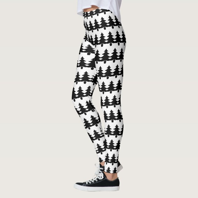 Niedliche Schwarz-Weiß-Weihnachtsbaummode Leggings (Links)