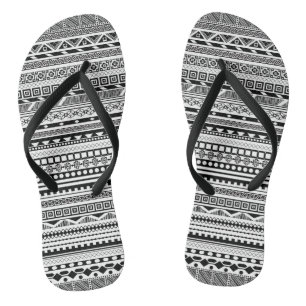 Niedliche Schwarz-weiße Aztec-Muster Flip Flops