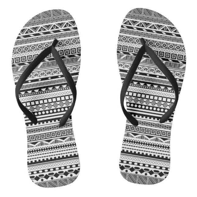 Niedliche Schwarz-weiße Aztec-Muster Flip Flops (Fußbett)