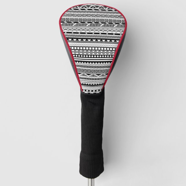 Niedliche Schwarz-weiße Aztec-Muster Golf Headcover (Vorderseite)
