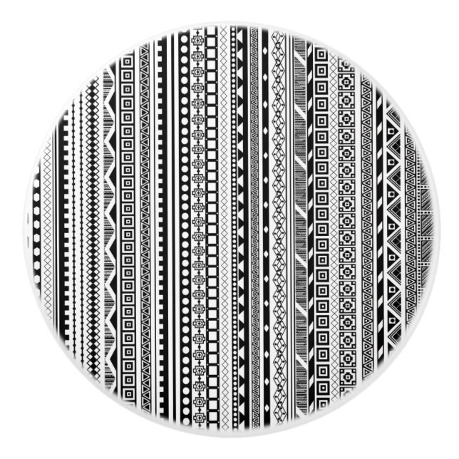 Niedliche Schwarz-weiße Aztec-Muster Keramikknauf (Vorderseite)