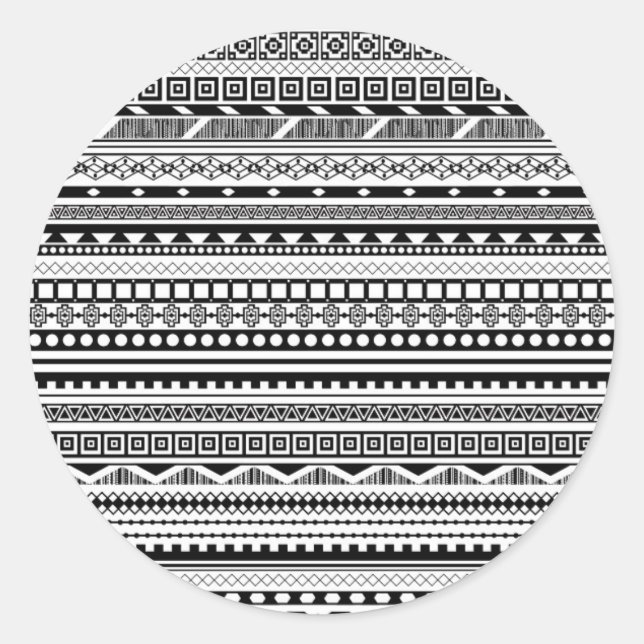 Niedliche Schwarz-weiße Aztec-Muster Runder Aufkleber (Vorderseite)